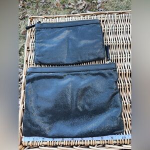 Vintage Lizard Leather Embossed Black Textured Pouch Set Bundle Lot of 2 exotic